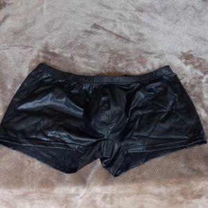 Black faux leather shorts